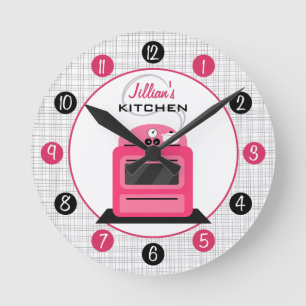 Retro Hot Pink Stove Personalized Kitchen Clock