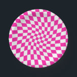 Retro Hot Pink Warped Checkerboard  Paper Plates<br><div class="desc">Perfect warped checkered design. Modern warped checkers. This nice retro psychedelic design takes you to the wonderland. Warped checks in pastel colors. Twirl and swirl,  twist checks,  checkered pattern</div>