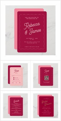 Retro Hot Pink Wave Frame Wedding Suite