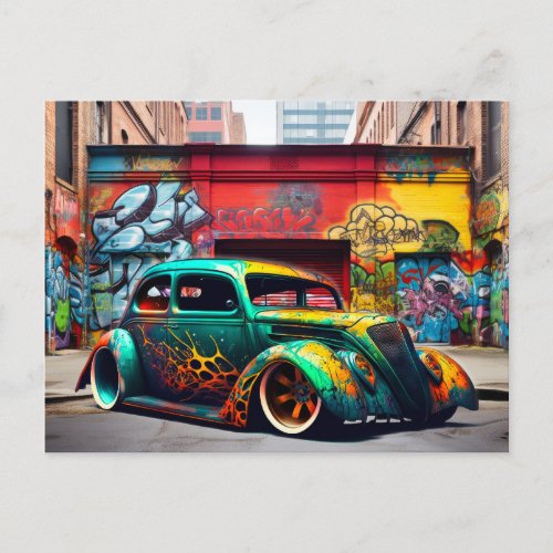 Retro Hot Rod Graffiti Cinematic Autos Postcards