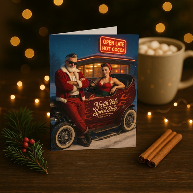 Retro Hot Rod Santa & Mrs. Claus Christmas Card (Creator Uploaded)