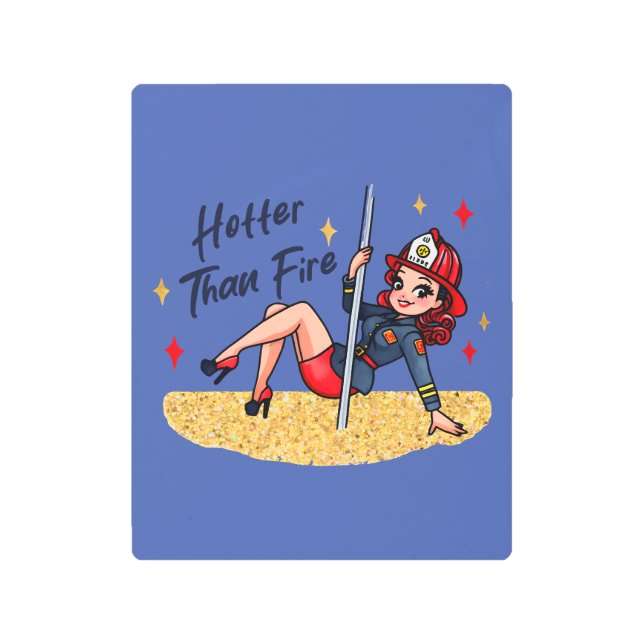 Retro Hotter Than Fire Pin-up Metal Print (Front)