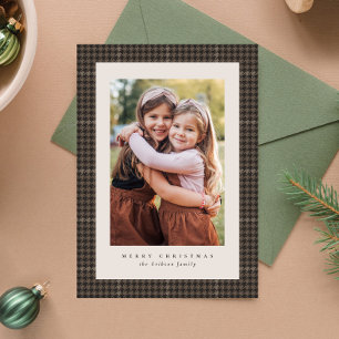 Retro houndstooth check classic Christmas photo Holiday Card