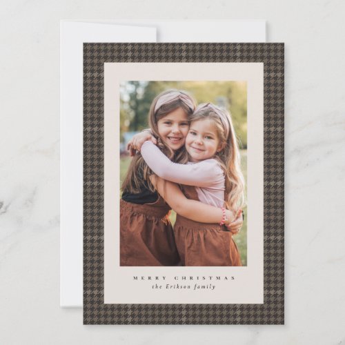 Retro houndstooth check classic Christmas photo Holiday Card