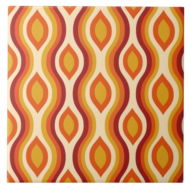 Retro Hourglass Ogee in orange, Yellow and  Red Ceramic Tile (Front)