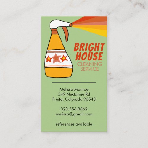 Retro House Cleaning Service Spray Bottle Colorful Business Card