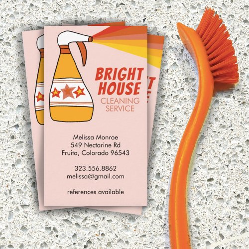 Retro House Cleaning Service Spray Bottle Colorful Business Card