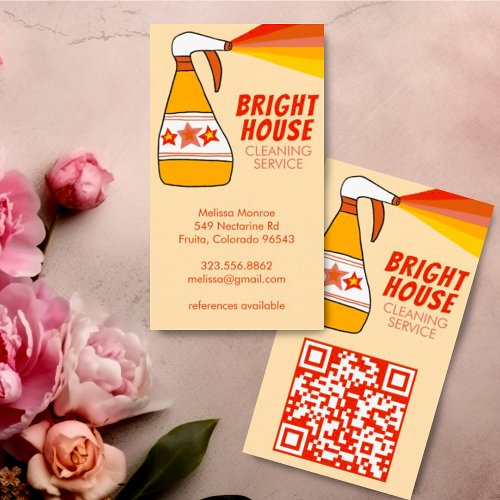 Retro House Cleaning Service Spray Bottle QR CODE Business Card