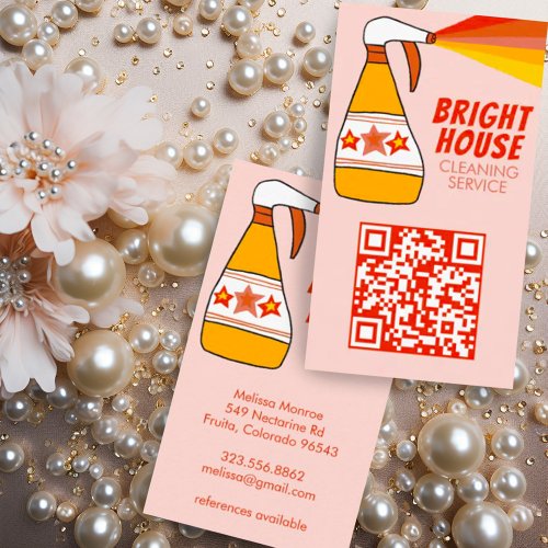 Retro House Cleaning Service Spray Bottle QR Code Business Card