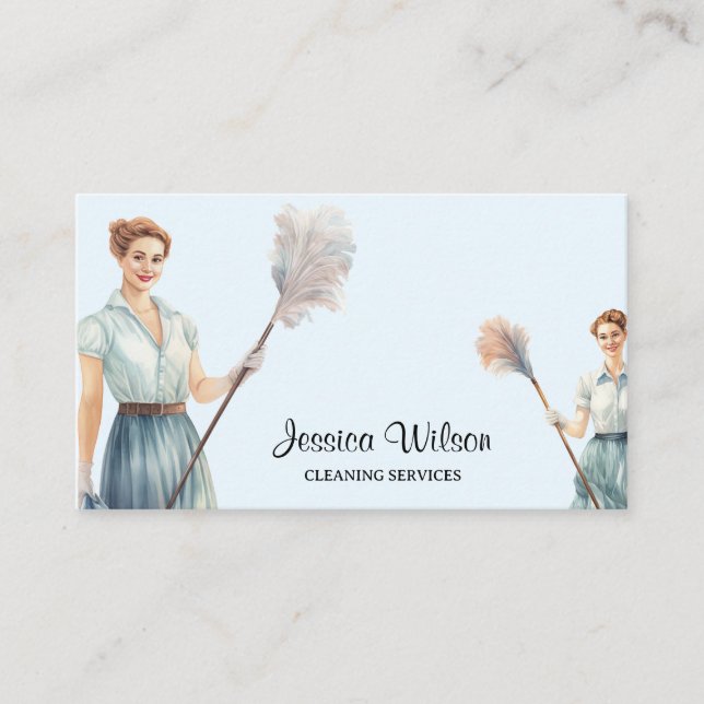Retro House Cleaning Services Housekeeping  Business Card (Front)