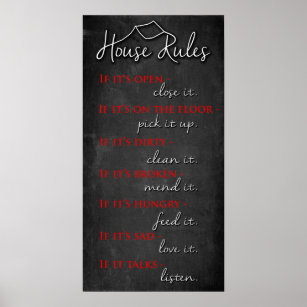 Retro House Rules of Kindness on Chalkboard Poster