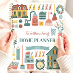 Retro Household Chores Custom Family Name Planner<br><div class="desc">This charming design features a retro-inspired theme of household chores, with vintage-style illustrations of brooms, vacuums, houses, and flowers in soft muted colors. The personalized name and "Home Planner 2025" text make it a functional and stylish addition to any home. Ideal for families, homemakers, or anyone who loves nostalgic and...</div>