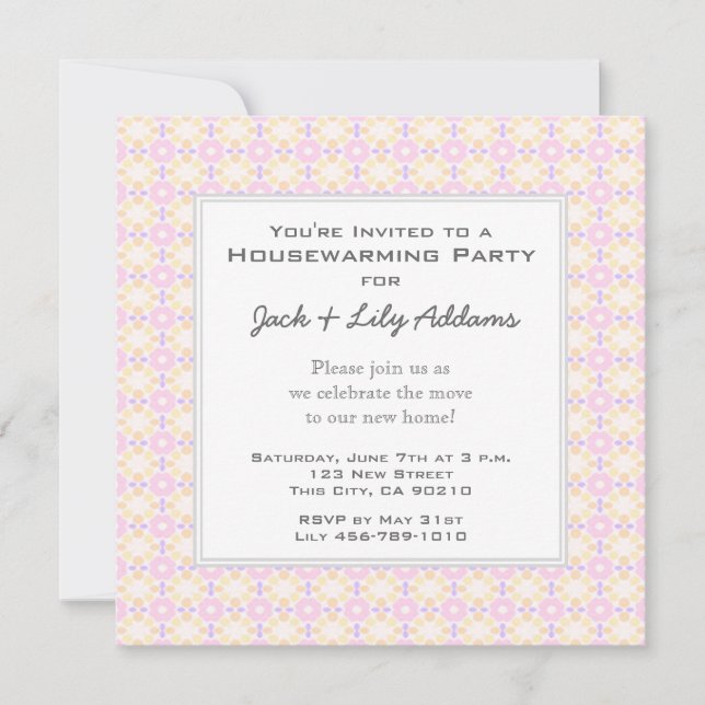 Retro Housewarming Invitation - Pink & Yellow (Front)