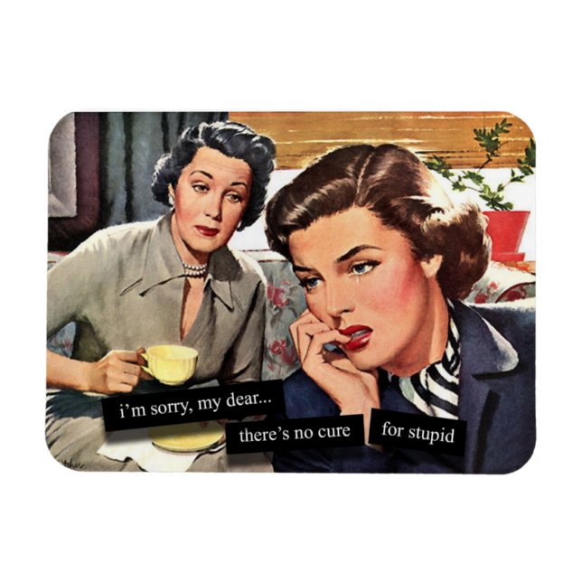 Retro Housewife 1950s "No Cure for Stupid" Magnet (Horizontal)