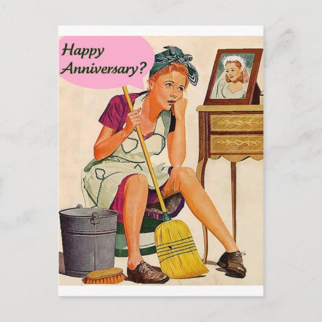 Retro Housewife Anniversary Postcard (Front)