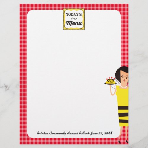 Retro housewife chef bee homestyle menu letterhead