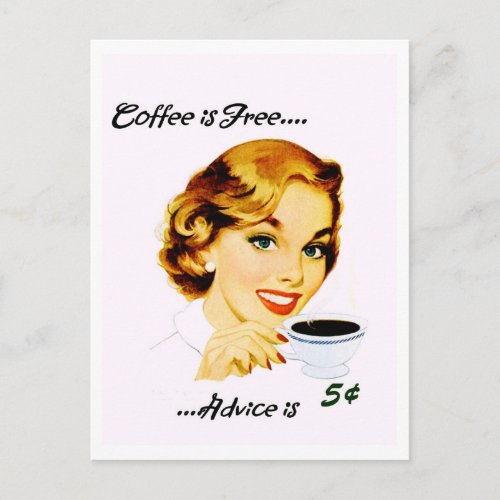 Retro Housewife Coffee and Advice Postcard