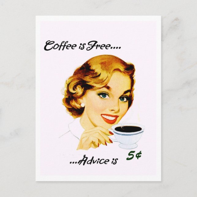 Retro Housewife Coffee and Advice Postcard (Front)