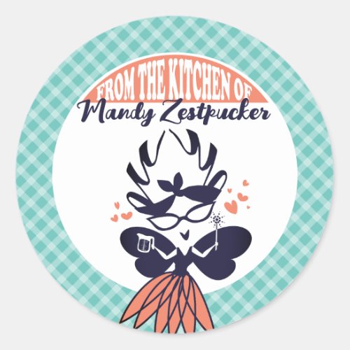 Retro housewife cooking fairy from the kitchen of classic round sticker
