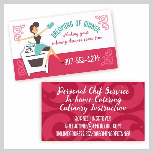 Retro housewife culinary chef catering biz cards