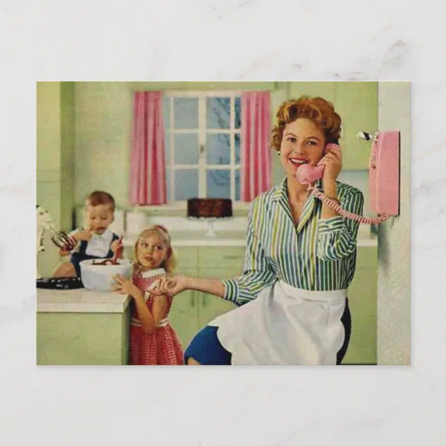 Retro Housewife & Family Postcard Zazzle