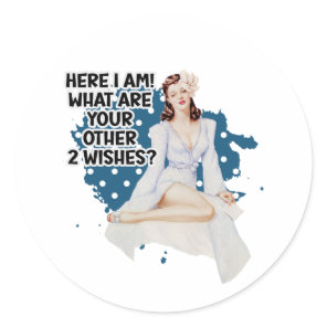 Retro Housewife Humor Brunette Pin-up Girl Art Classic Round Sticker