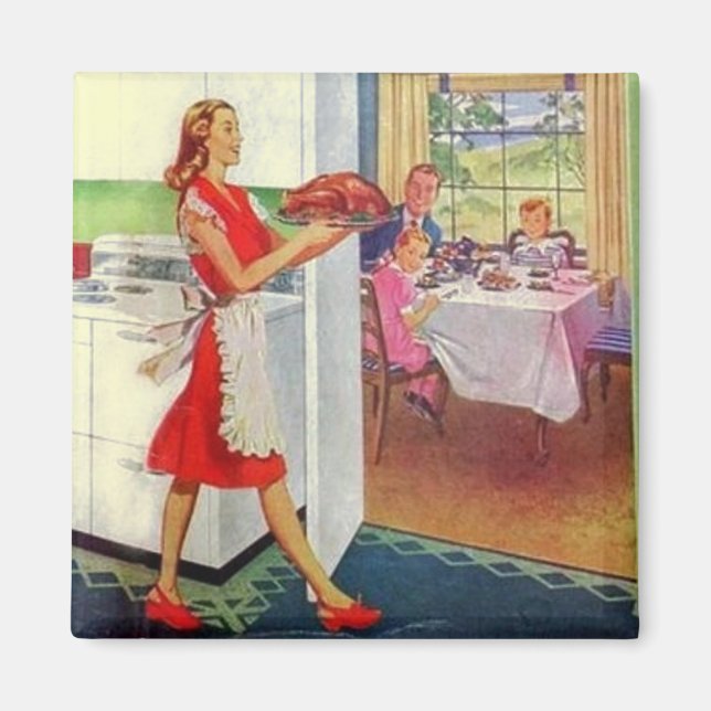 Retro Housewife on Thanksgiving Magnet (Front)