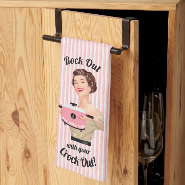 Retro Housewife Rock Out with your Crock Out Kitchen Towel (Thirds Fold)