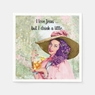 Retro Housewife Sun Hat Cocktail Flowers Napkins