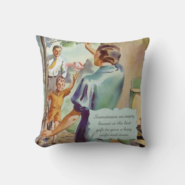 Retro Housewife Throw Pillow (Front)