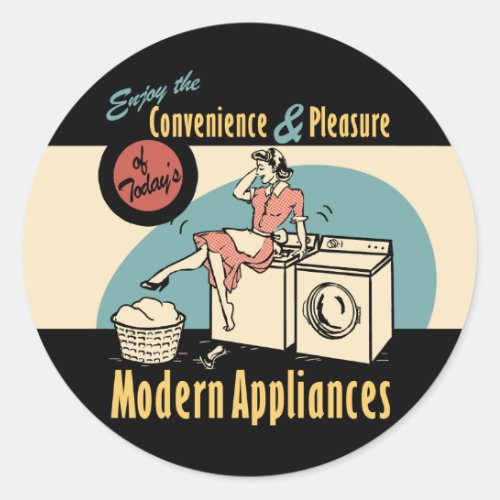 Retro Housewife Washer Dryer Classic Round Sticker