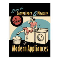 Retro Housewife Washer Dryer Postcard