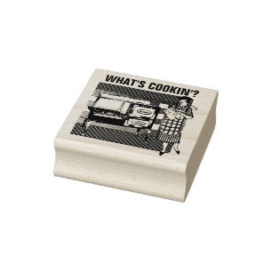 RETRO HOUSEWIFE "WHAT'S COOKING?" RUBBER STAMP
