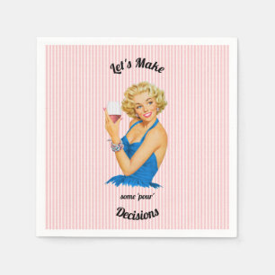Retro Housewife Wine Pink Stripe Napkins
