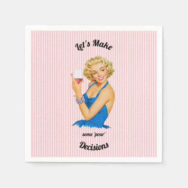 Retro Housewife Wine Pink Stripe Napkins (Front)