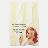 Retro Housewife with Cocktail Funny Drunk Quote Kitchen Towel