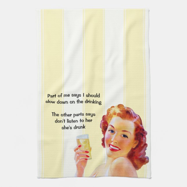 Retro Housewife with Cocktail Funny Drunk Quote Kitchen Towel (Vertical)
