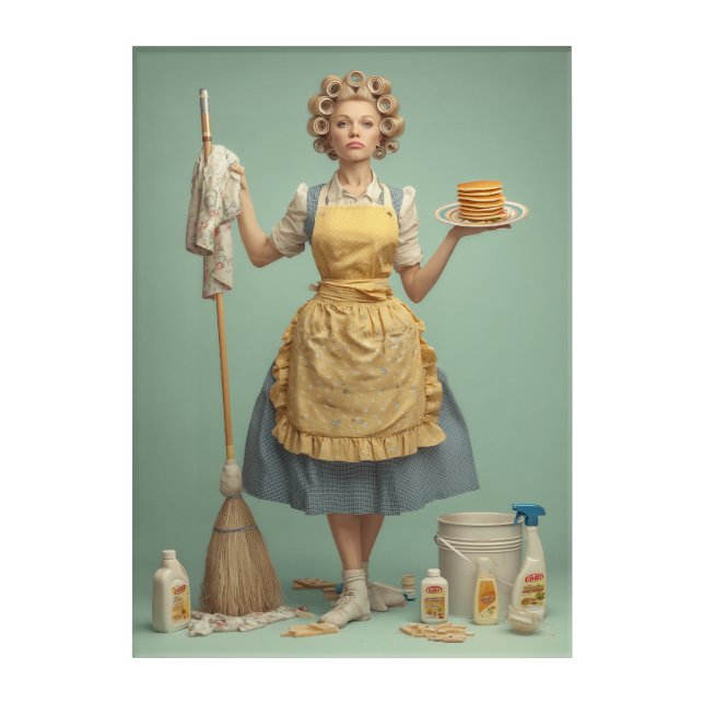 Retro Housewife With Pancakes Acrylic Print (Front)