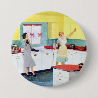 Retro Housewives in Kitchen Button