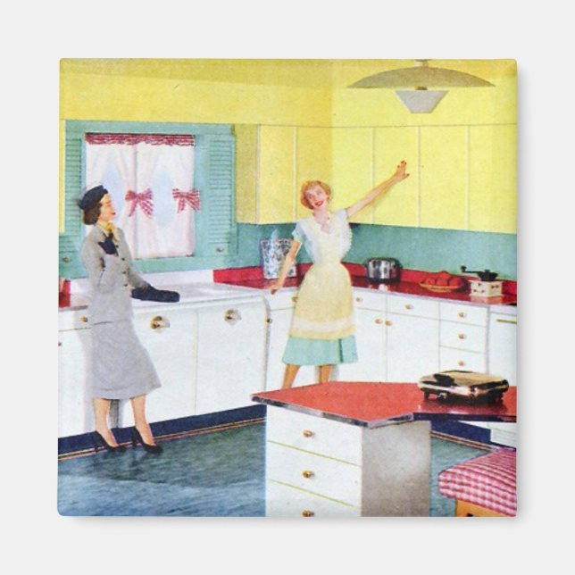 Retro Housewives in Kitchen Magnet (Front)