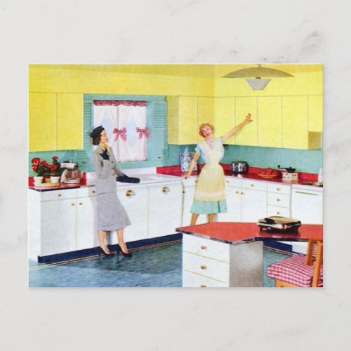 Retro Housewives in Kitchen Postcard