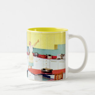 Retro Housewives in Kitchen Two-Tone Coffee Mug
