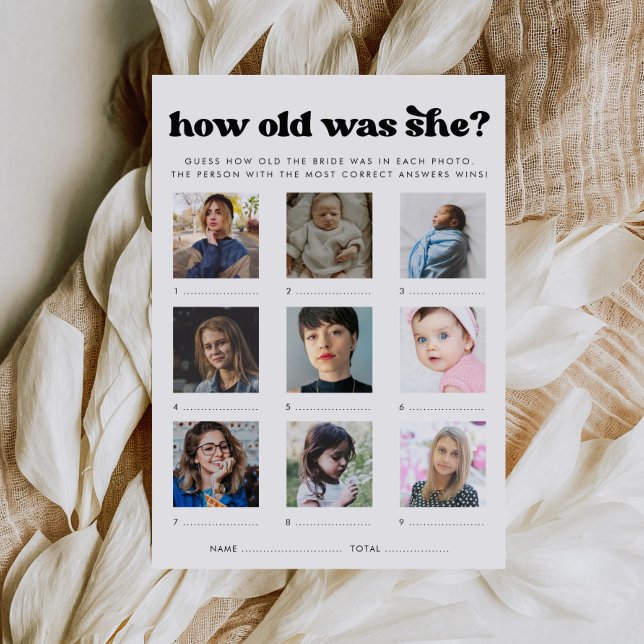 Retro How Old Was She Bridal Shower Game Card (Creator Uploaded)