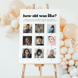 Retro How Old Was She Bridal Shower Game Sign