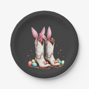 Retro Howdy Easter Funny Cowboy Boots Easter Egg Paper Plates