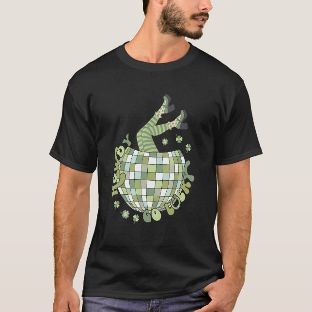 Retro Howdy Go Lucky St Patricks Day Disco Ball Lu T-Shirt (Front)