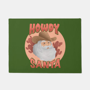 Retro Howdy Santa Rustic Cowboy Christmas Doormat
