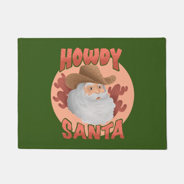Retro Howdy Santa Rustic Cowboy Christmas Doormat (Front)