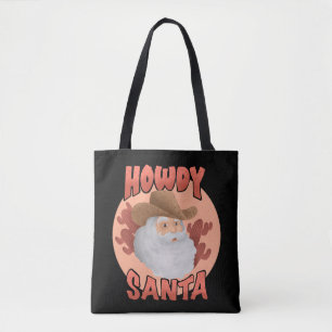 Retro Howdy Santa Rustic Cowboy Christmas Tote Bag