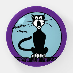 Retro Howling Halloween Cat and Moon Purple Paperweight
